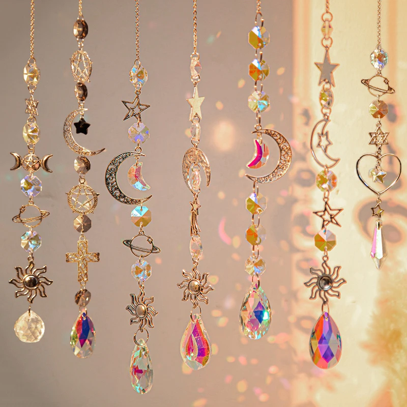 Suncatcher Crystal Prism Wind Chimes Hanging Pendant Rainbow Light Catcher Octagon Beads Jewelry Window Garden Home Decor