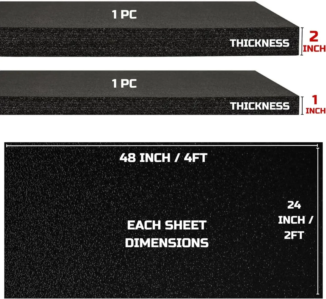 Tool Box Foam Organizer 2Pack 1pc 48x24x2in & 1pc 48x24x1in Toolbox Foam Inserts 3