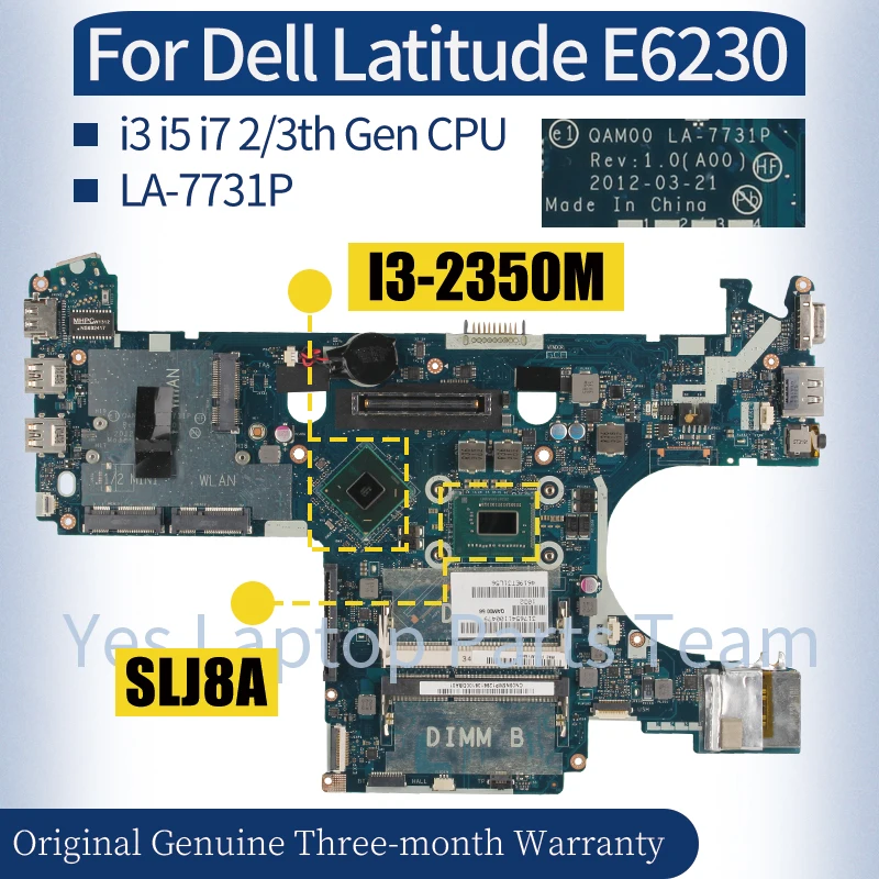 

For Dell Latitude E6230 Laptop 0KH82H 0R97MN 0FTRC0 0H62PP 09G8F8 039GJ4 0H62PP i3i5i7 2/3th Gen Mainboard Notebook Motherboard