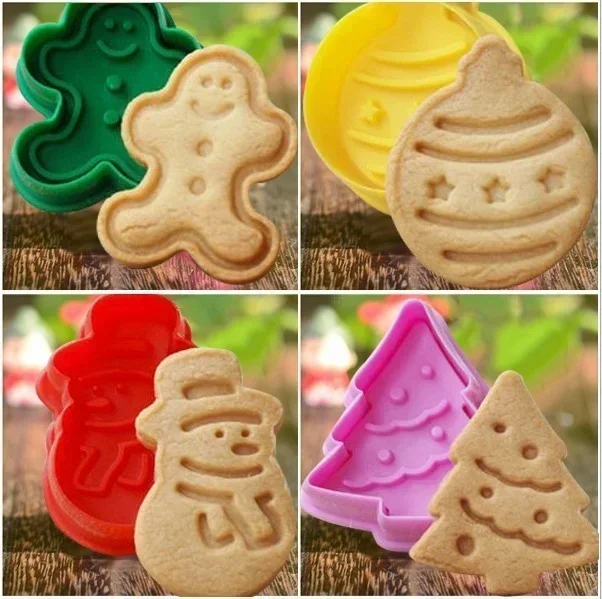 4Pcs/set Cookie Biscuit Fondant Mold Tool Silicone Cookie Baking Cutter Mould Accessories for Christmas Kitchen Baking Tools 4