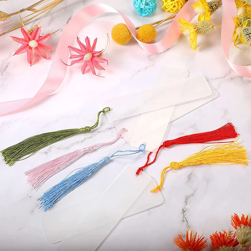 로프 포함 아크릴 책갈피 빈 DIY 수제 공예 아크릴 사인 미완성 라벨, 홈 데코 용품, 15 개