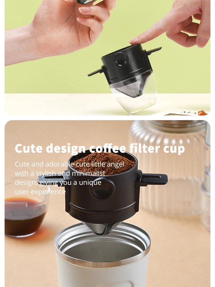 Zusammen klappbarer Kaffeefilter tragbare Edelstahl Tropf Kaffee Tee halter Trichter korb wieder verwendbare Teekanne Halter Kaffee tropfer – Detail 2