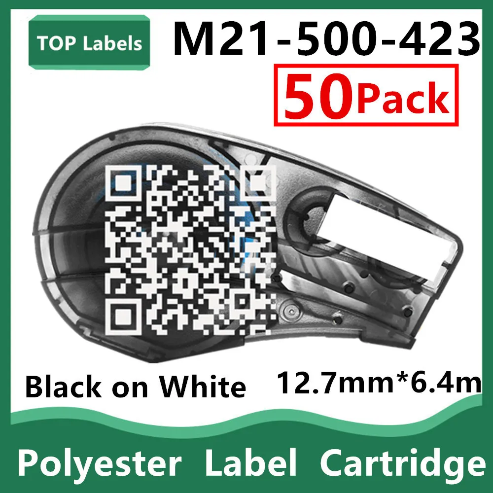 

50PK Replace M21-500-423 Cartridges Signs Maker Black on White 12.7mm*6.4m Polyester Signs In Labeller,Handheld Label Printer