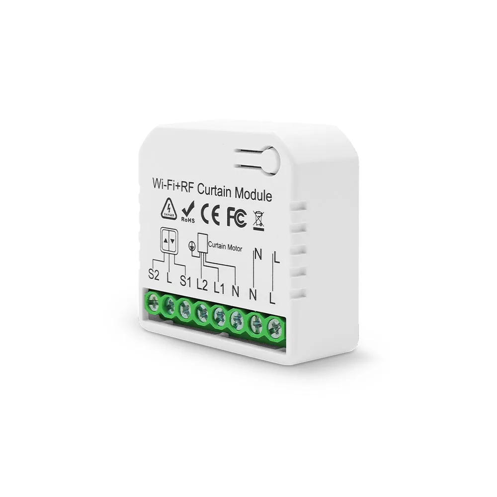 WiFi & RF Smart Curtain Switch with Wall Panel Control - Voice-Enabled Automation for Curtains, Blinds, and Garage Doors