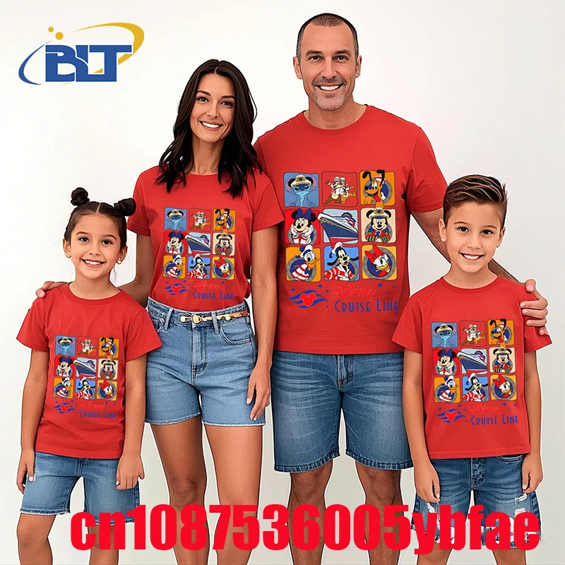 Cute Disney Cruise Line Mickey and Friends Print T-shirt Dad and mom kids Cotton Short Sleeve Family Matching Outfits Casual Top 5