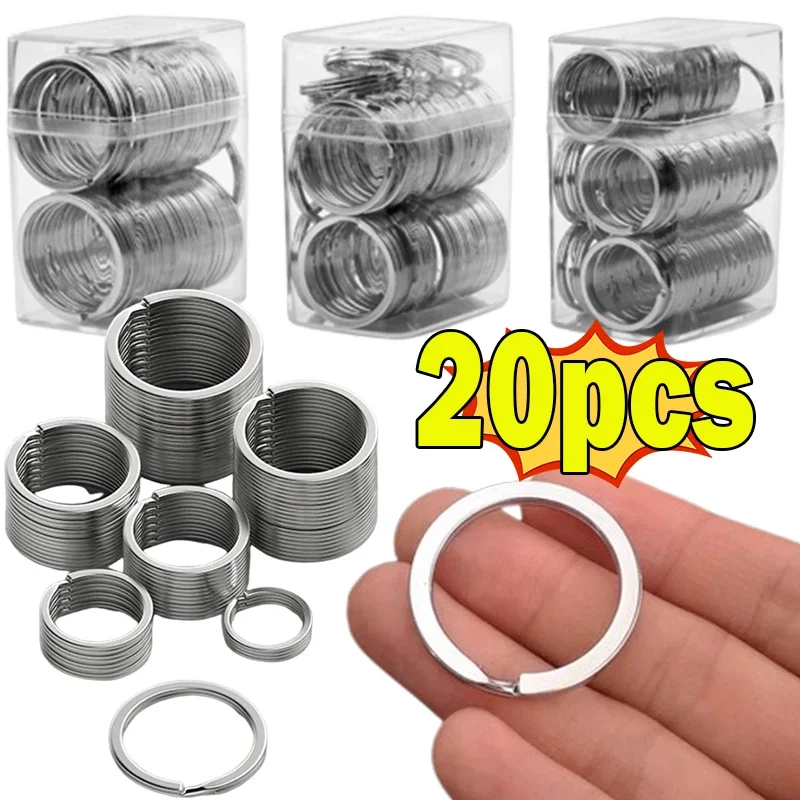 Portachiavi in acciaio inossidabile da 20 pezzi portachiavi rotondo piatto da 25/30mm con spacco rotondo in metallo lucido cerchio vuoto per risultati fai da te  36