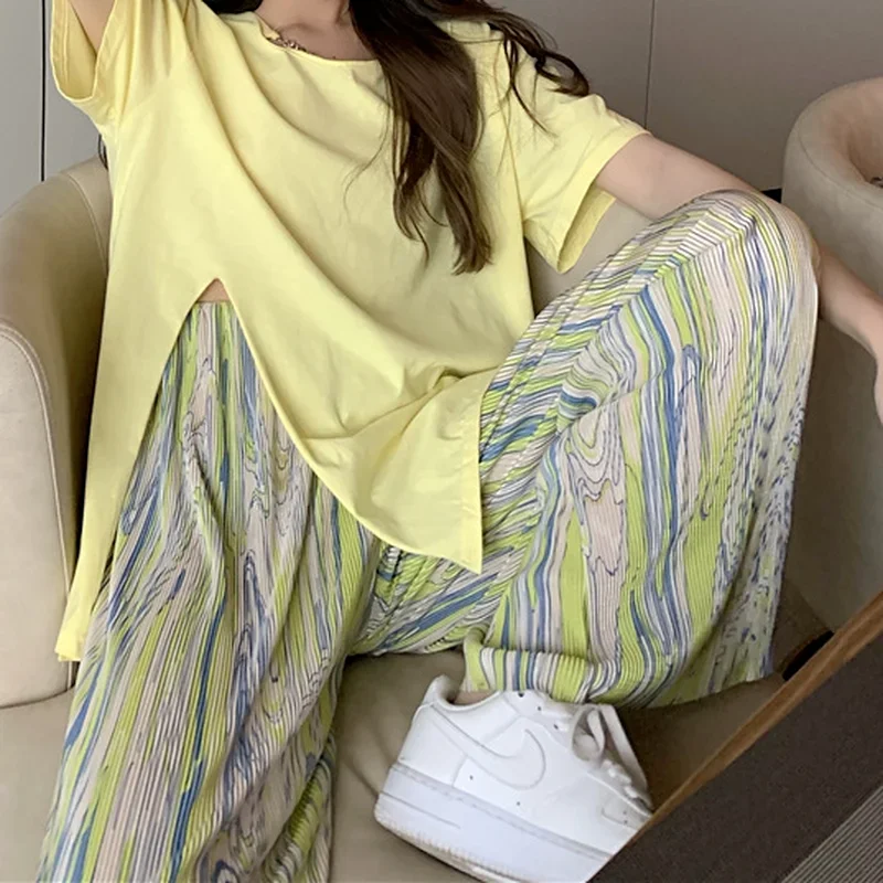 Casual Pants Women Tie-dye Long Summer All-match Loose Mujer Bright Elegant Streetwear Harajuku Stylish 90s High-waist Trousers