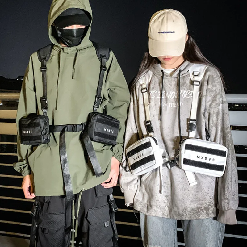 Unisex Punk Chest Pack Hip Hop Tactical Street Style Waist Bag Outdoor One Shoulder Leather Case Sling Side Bag