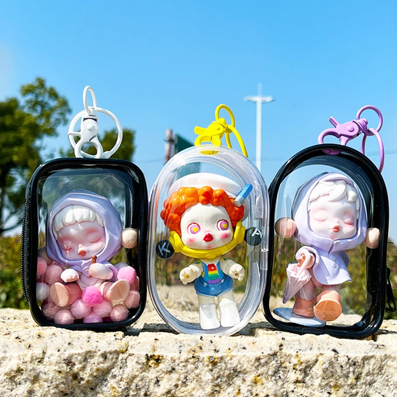 Transparent Jewelry Organizer and Storage Case with Keychain & Dustproof Cover - Cute Doll Design
