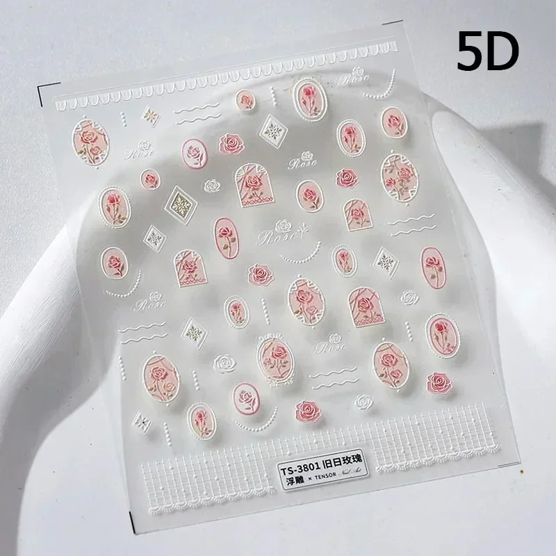 Gold Leaf White Flower Bouquet Floral Tulip 5D Nail Art Sticker Decals