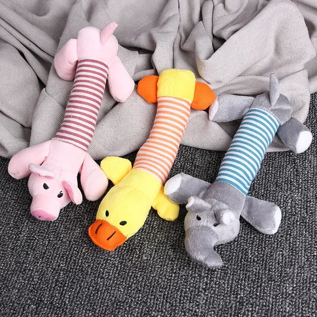Cute Pet Dog Cat Plush Squeak Sound Dog Toys Funny Fleece Durability Chew Molar Toy Fit for All Pets Elephant Duck Pig 5