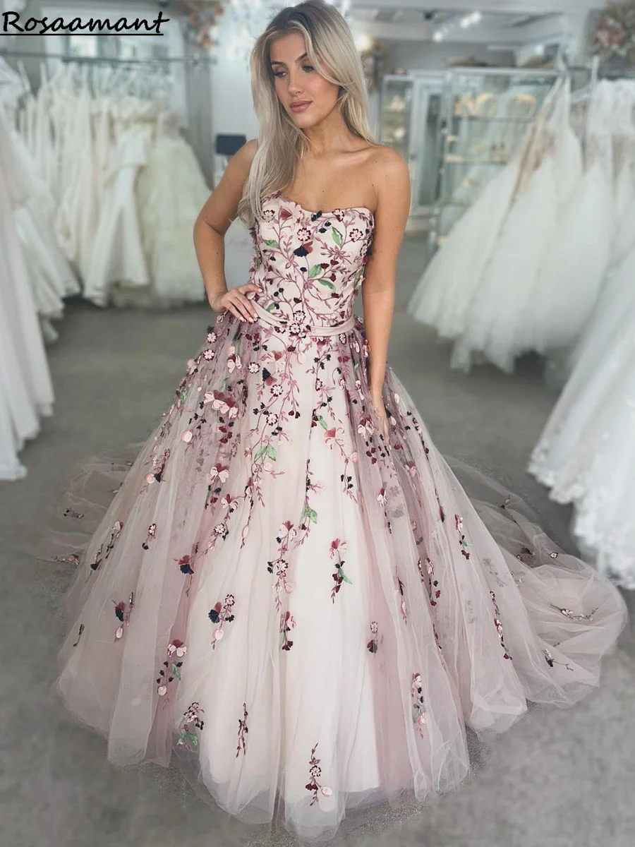 

Colorful Flower Wedding Dress Boho Fairy tale A Line 3D Florals Rustic Country Bridal Gowns Tulle Whimsical Bride 2024