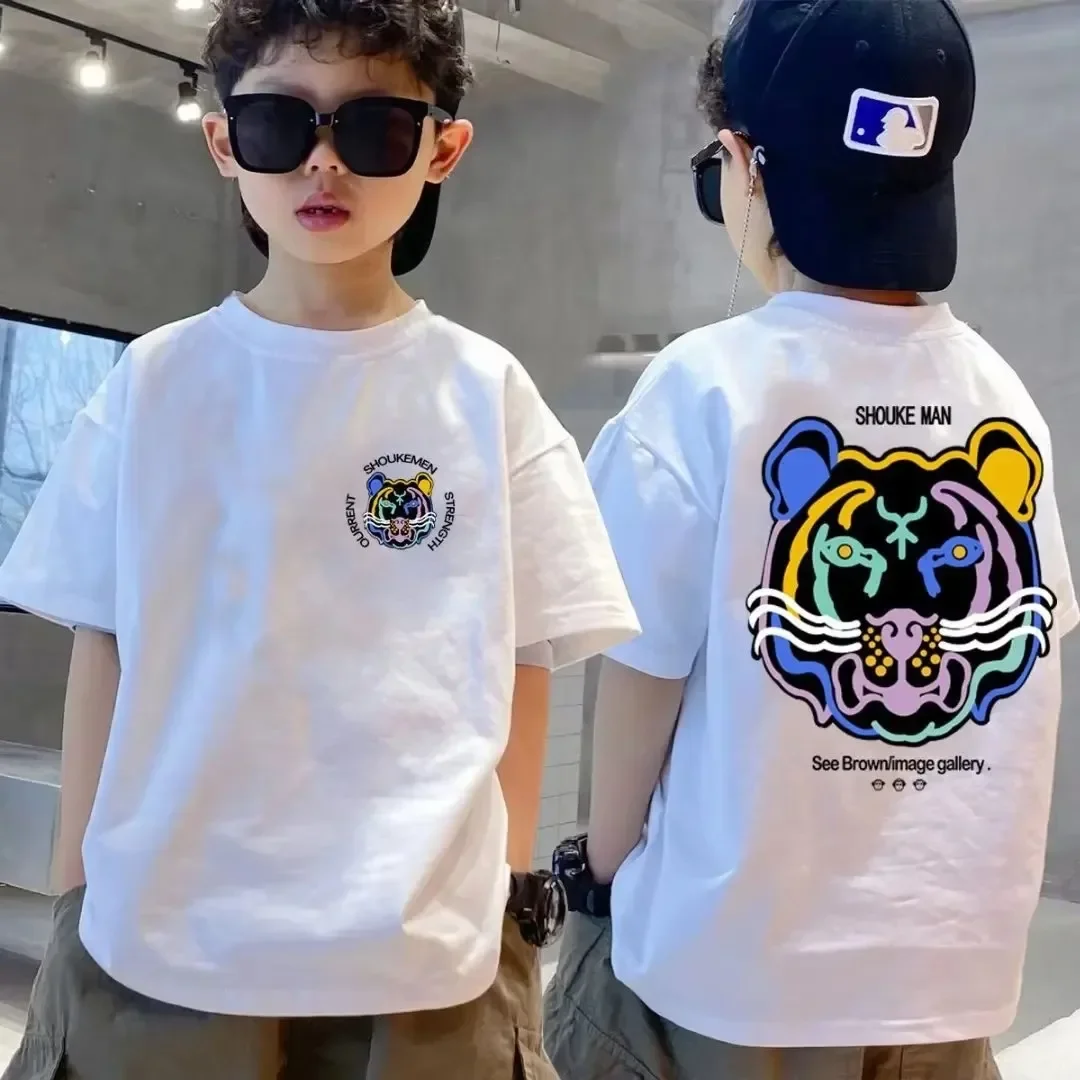

Boys 100% Cotton T-shirt Summer Cartoon Graffiti Lion Printed Girls Tees Short Sleeve Children Tops High Quality Kids Clothes