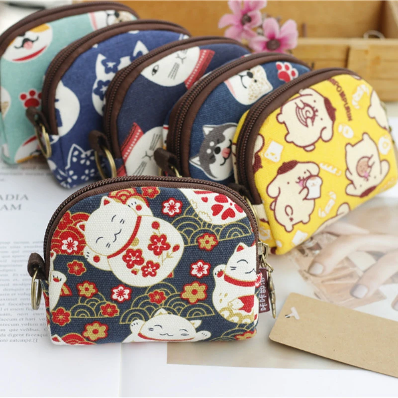 Mini bolso Retro para mujer, monedero Kawaii, pequeño, de lona, para - AliExpress