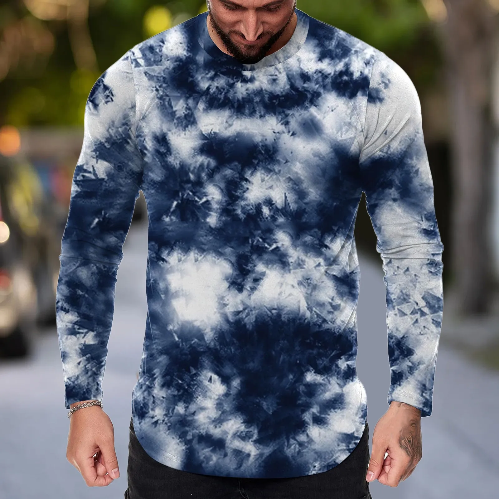 

Мужская модная повседневная спортивная уличная Однотонная рубашка для фитнеса с d-образным подолом художественная живопись трендовая 3D-печать фитнес-рубашка свободная уличная одежда