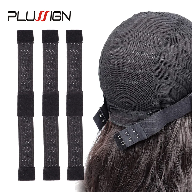 Plussign Black Adjustable Wig Elastic Band With Hooks For Prevent