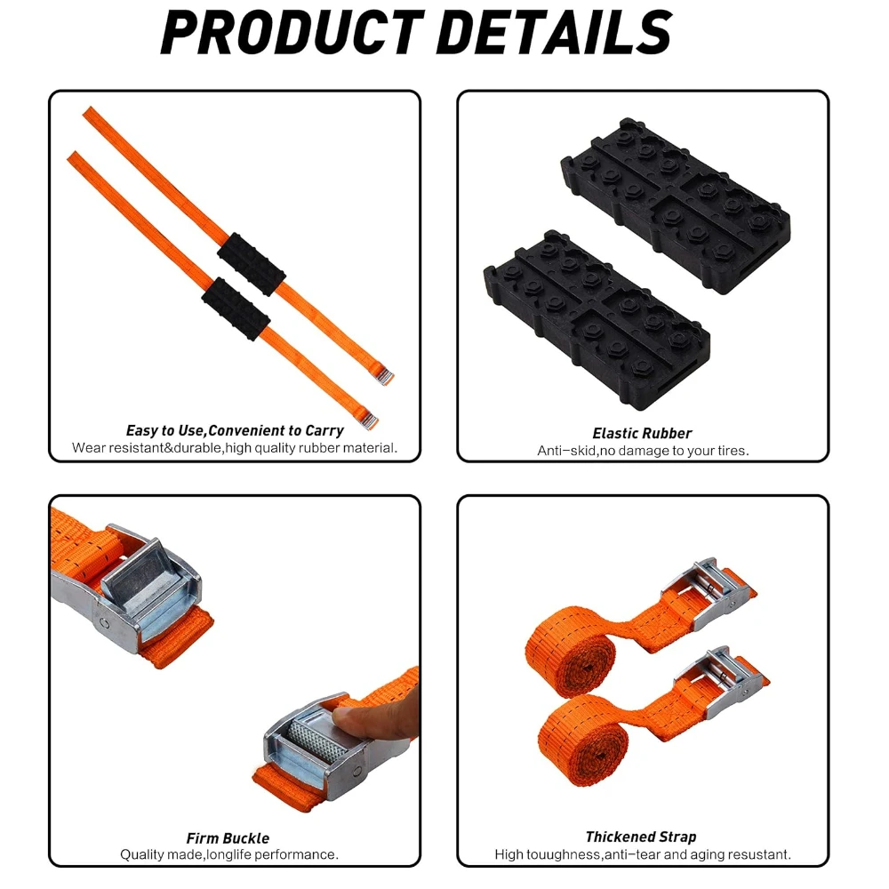Anti-Skid Tire Chain Emergency Anti-Skid Tire Blocks High Strength Snow Chains Mud Sand Traction Device Winter Driving