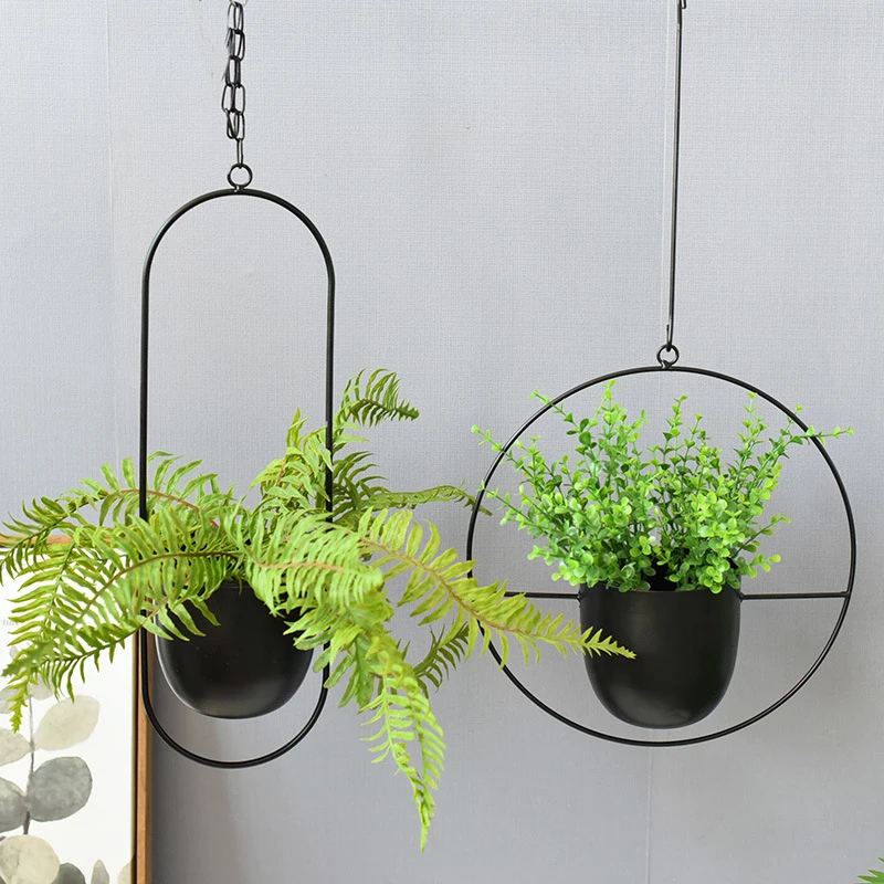 2022 New Nordic Metal Hanging Chain Flower Basket Plant Hanging Planter Garden Pot Flower Vase Holder Home Balcony Decoration