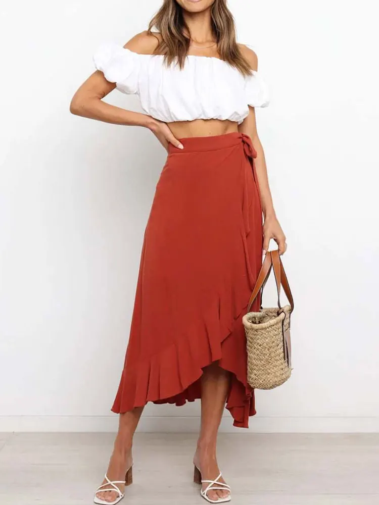 

2023 Summer Long Skirt Women High Waist Elegant Wrap Skirt Ladies Maxi Asymmetrical Skirt For Women