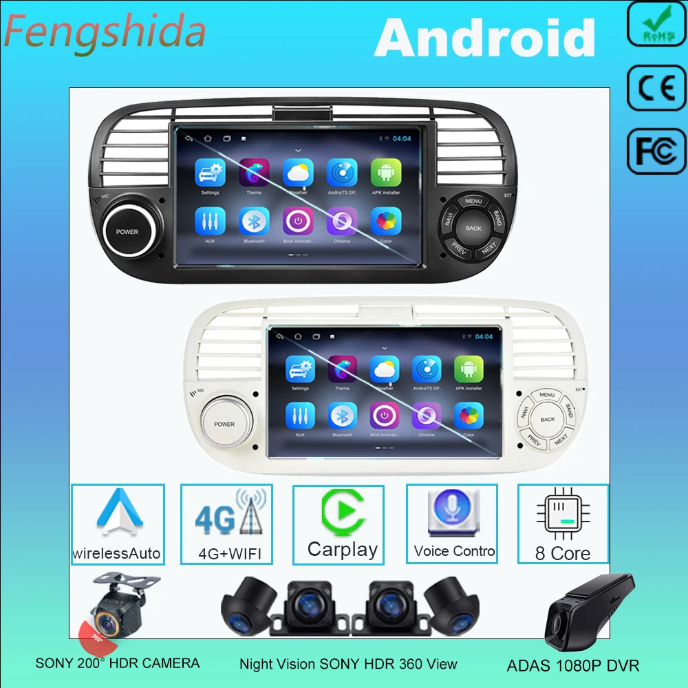 Android Radio Car Per Fiat Abarth 500 2007-2015 Automotive Intelligent Carplay Ricevitore Schermo 5G Dvd Wifi Navigazione Bluetooth