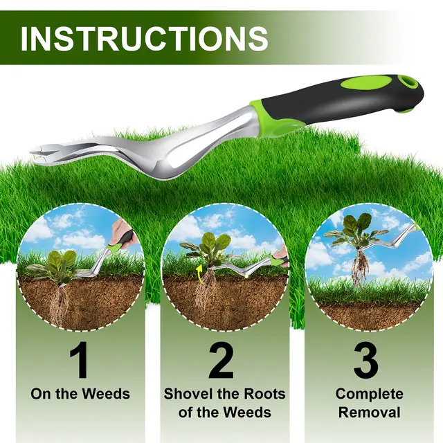 Dandelion Weeder Puller Tool with Soft Handle, Polished Stainless Steel Garden Weed Remover Tool, Two-Pronged Fork Weeder Tool f 6