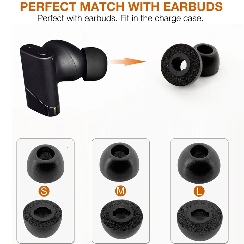 Replacement Memory Foam Ear Tips for Status Pro X/Status Audio Between Pro/Between 3ANC Earbuds, Black Foam Eartips