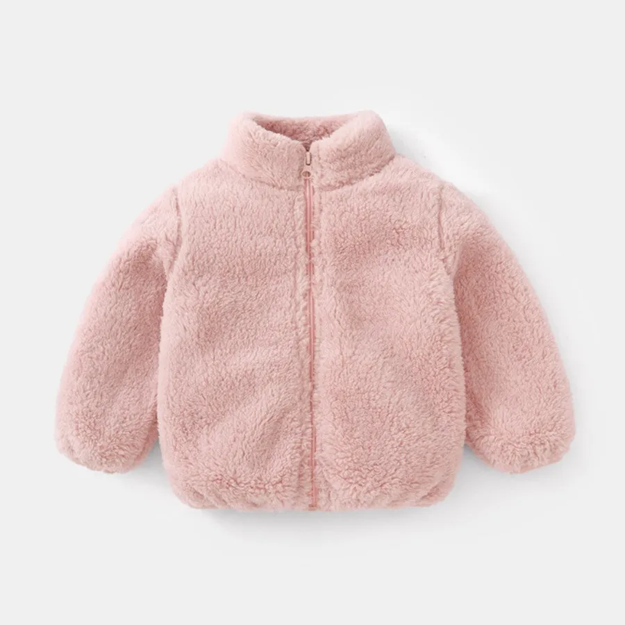 Kids Solid Color Plush Coat 3