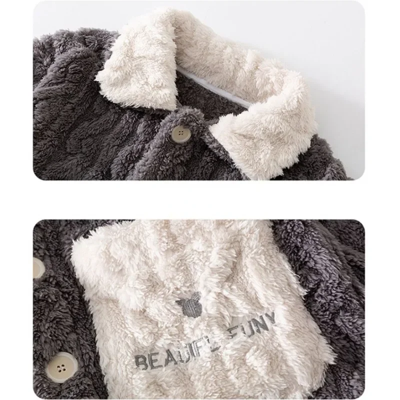 2024 New Boys' Pajamas Winter Version Latest Set Sleepwear Teenagers' Baby Homewear Autumn Nightwear Thick Casual Nightgown