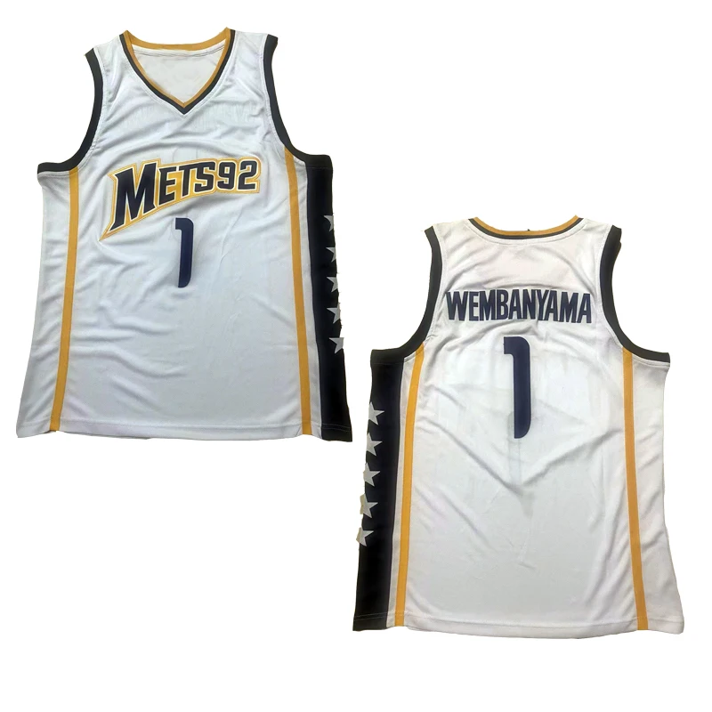 basketball jerseys Mets92 1# WEMBANYAMA jersey Embroidery sewing Outdoor  sportswear Hip-hop culture White 2023 summer