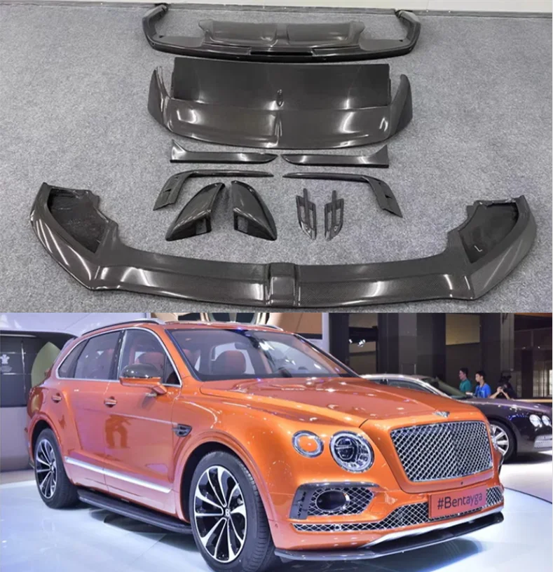 

Губа переднего бампера из углеродного волокна, задний спойлер, диффузор багажника и разделитель крышки, полный комплект для Bentley Bentayga V8 W12 2016-2020