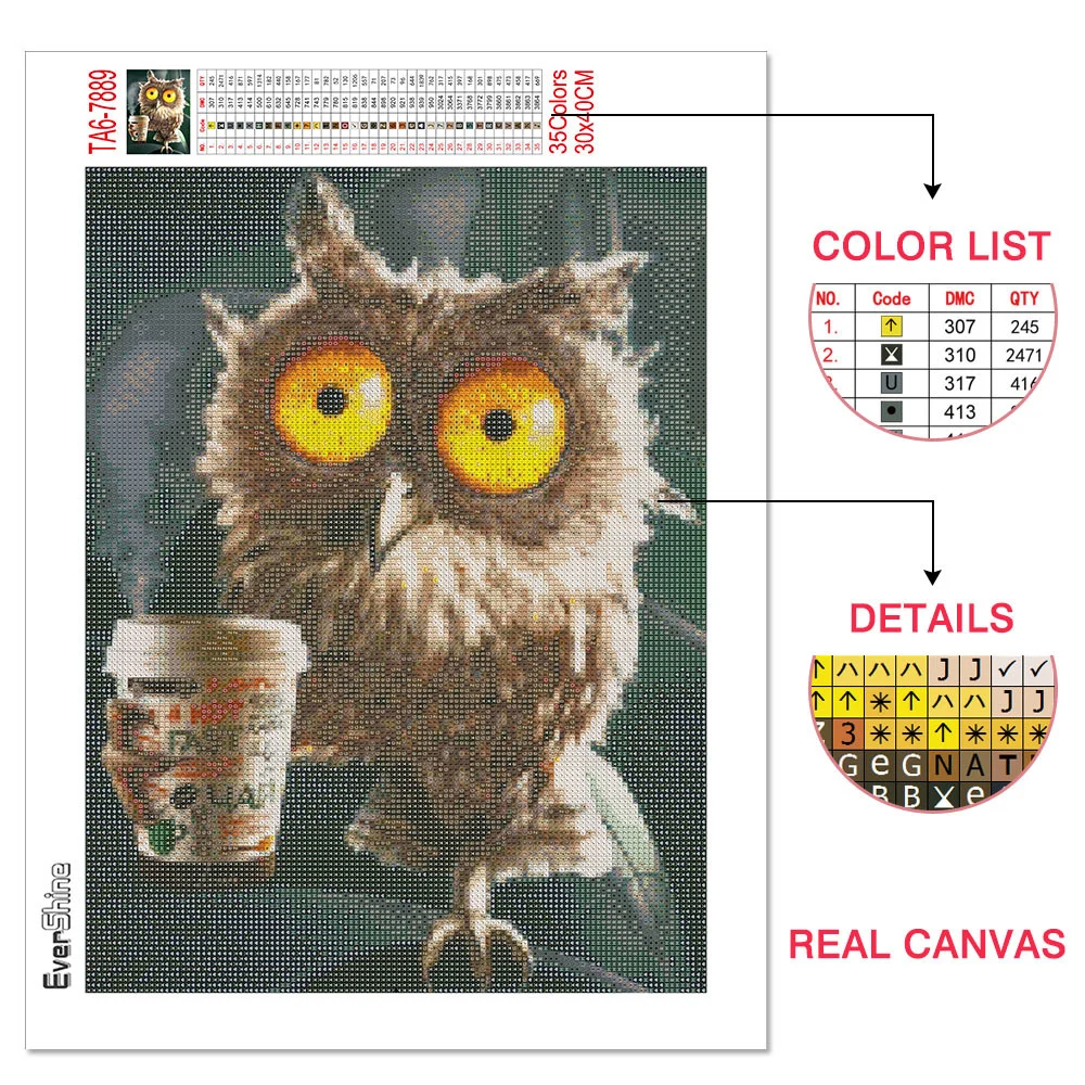 Diamond Painting EverShine Diamond Mosaic Full Square Owl Rhinestones Art Animal Diamond Painting Cartoon Cross Stitch Decoration For Home