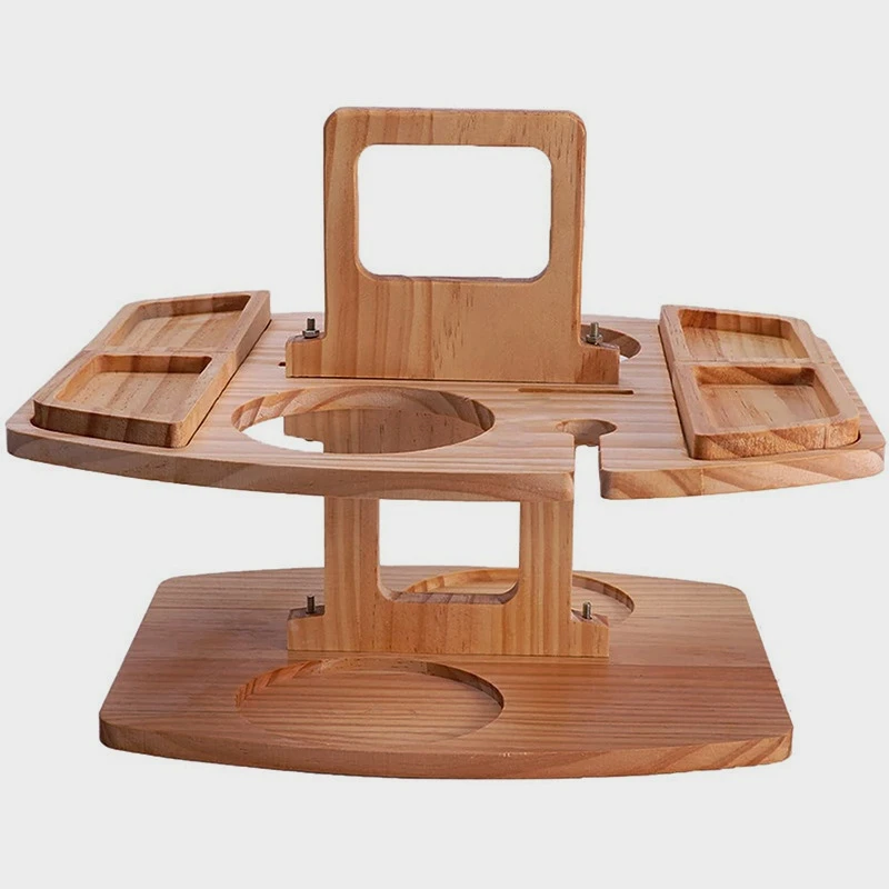 Portable Picnic Table Outdoor Wood Storage Basket  Hanging Wine Glass and Fruit Plate Camping Table  Handle Foldable Table