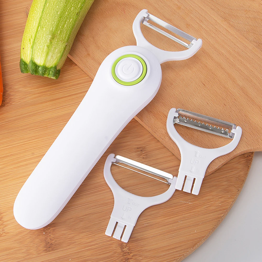Fruit Vegetables Peeler with 3 Cutter Heads Vegetable Cutter Peeler USB Rechargeable Stainless Steel for Sweet Potatoes Tomatoes