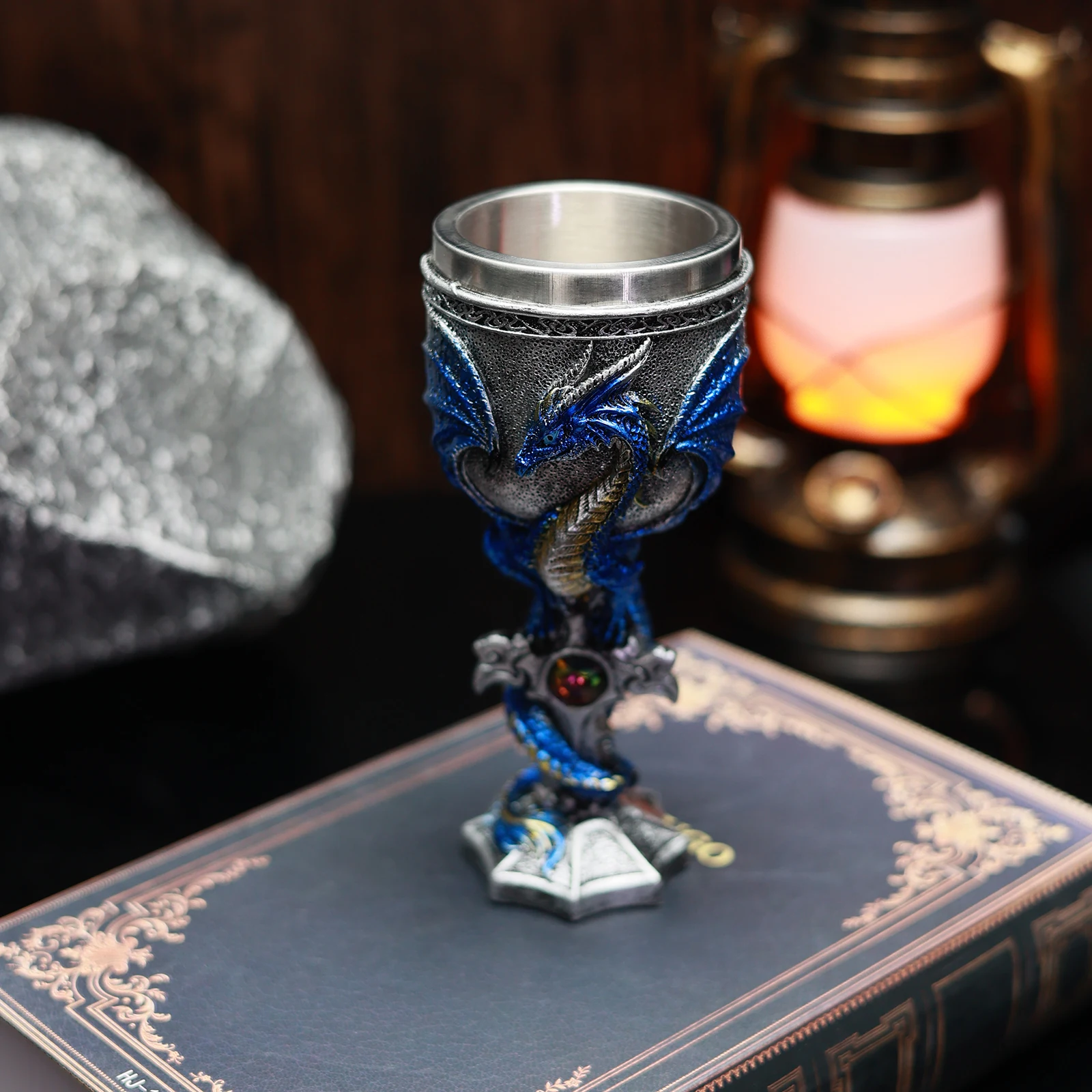 Evil Dragon Gem Cross Sword Goblet Stainless Steel Insert Retro Gothic Fantasy Trink Kelch Wine Glass Chalice whiskey glass glass drinkware