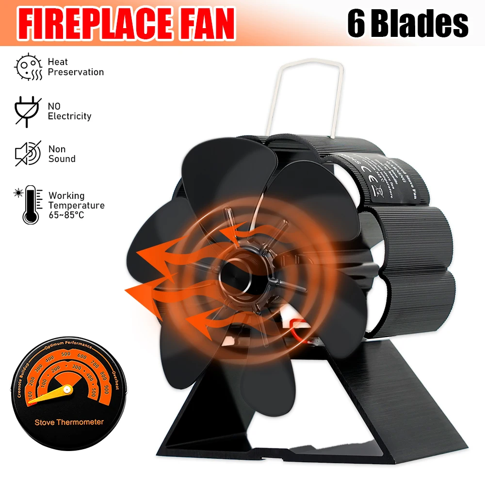 Mini 6 Blades Fireplace Fan Heat Powered Stove Fan Wood Log Burner Home