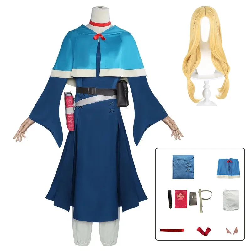 

Marcille Donato Cosplay Costume Wig Anime Delicious in Dungeon Dress Cloak Bag Headwear Elven Mage Women Halloween Party Outfits
