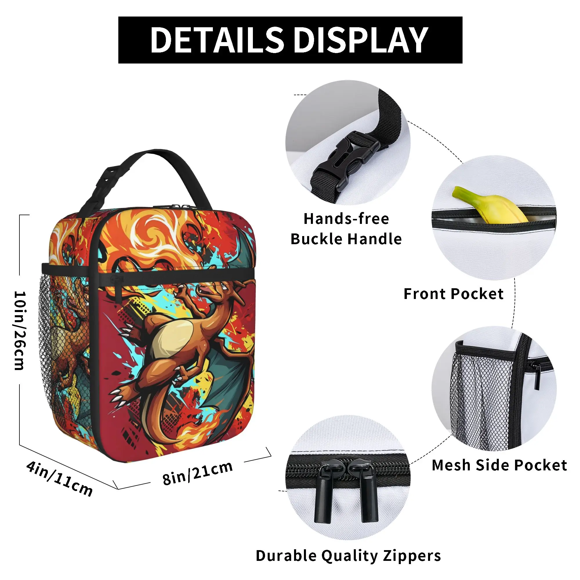 Swirl Fire Manga Lunch Bag - Stylish Portable Oxford Cooler Bag