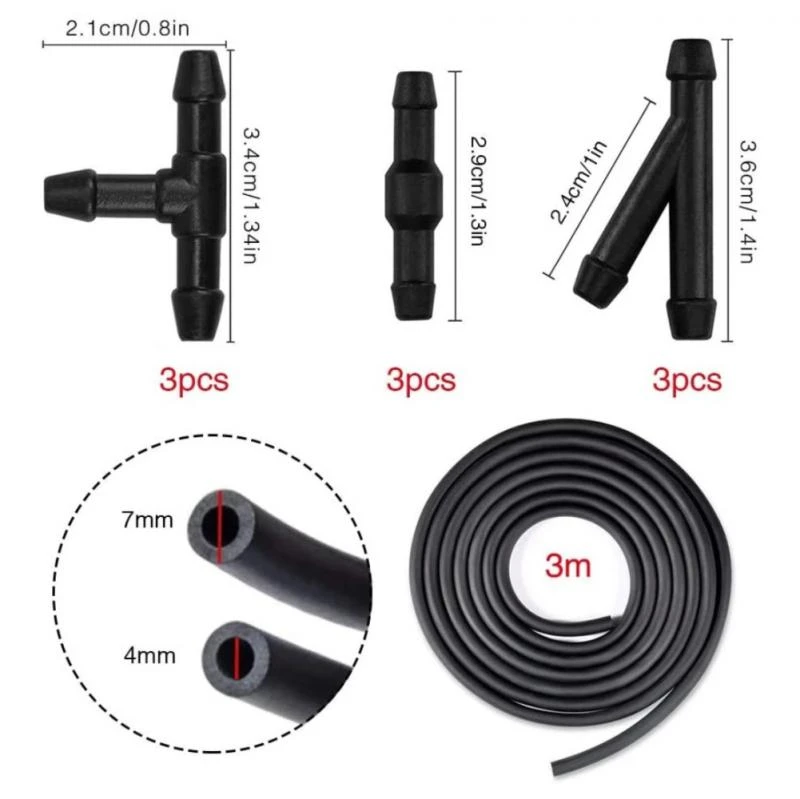 3/2m 9/18pcs Windscreen Washer Pipe Connector T Y 3 Way Air Fuel Water