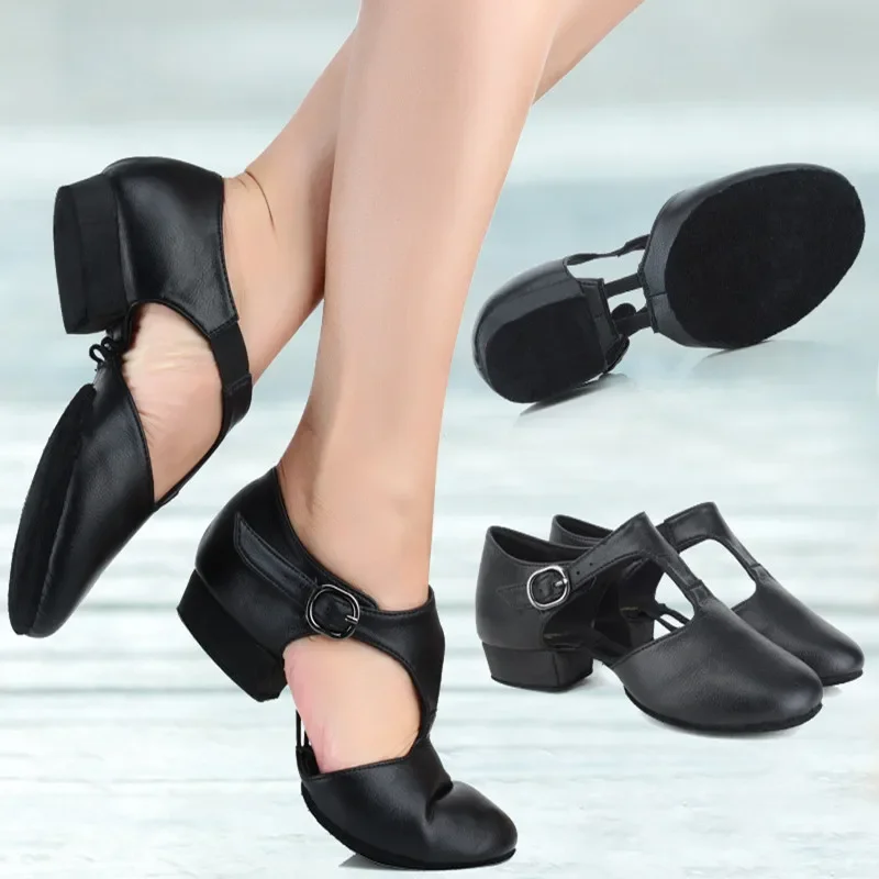 Genuine Leather Jazz Dance Shoes For Women Girls T Strap Ballet Lyrical Dancing Shoe Teacher Dance Sandal Excercise Shoe 3