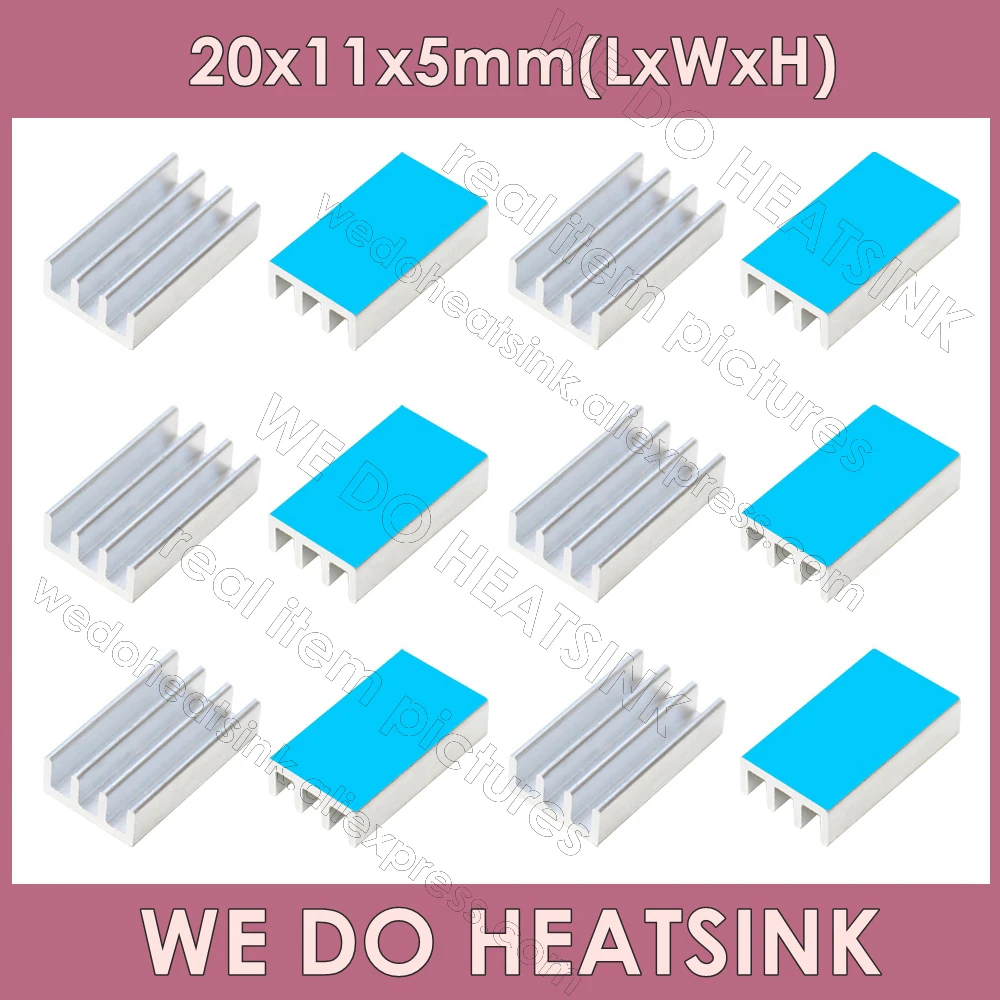 

WE DO HEATSINK 20x11x5mm Without or With Thermal Tape Silver Heatsinks Aluminum Cooler Radiator Cooling