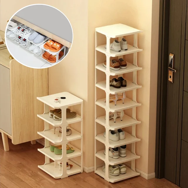 9-Layer Doorway Shoes Organizer Wall Corner Stackable Space-saving Narrow DIY Shoe Storage Rack Household Dormitory Furniture 1