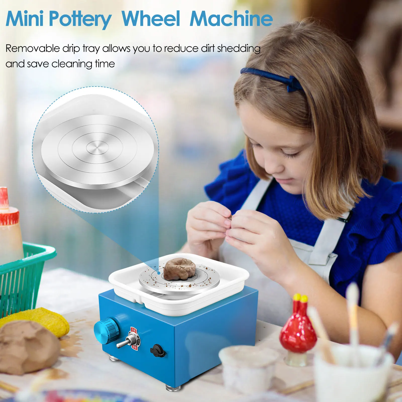 Electric Pottery Wheel Turntable Clay Forming Ceramic Mini Crafts Machine  for Adults Home Use Children School