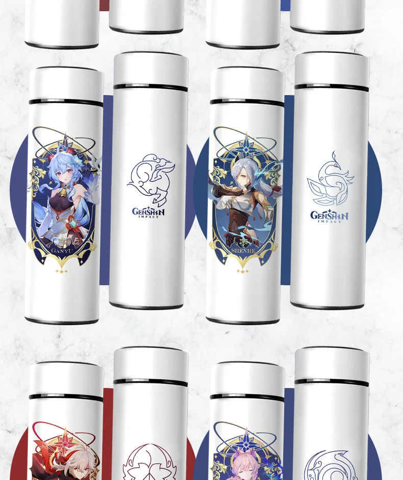 Genshin Impact Thermos Water Bottles Beelzebul Klee Insulated Bottles Temperature Display Vacuum Flask Anime Gifts Animations