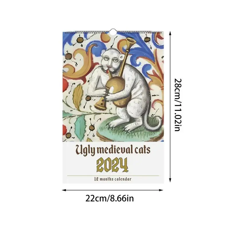 못생긴 고양이 2024 달력, 벽걸이 달력 플래너, 고양이 애호가의 일일 달력 일정 플래너, 집 장식