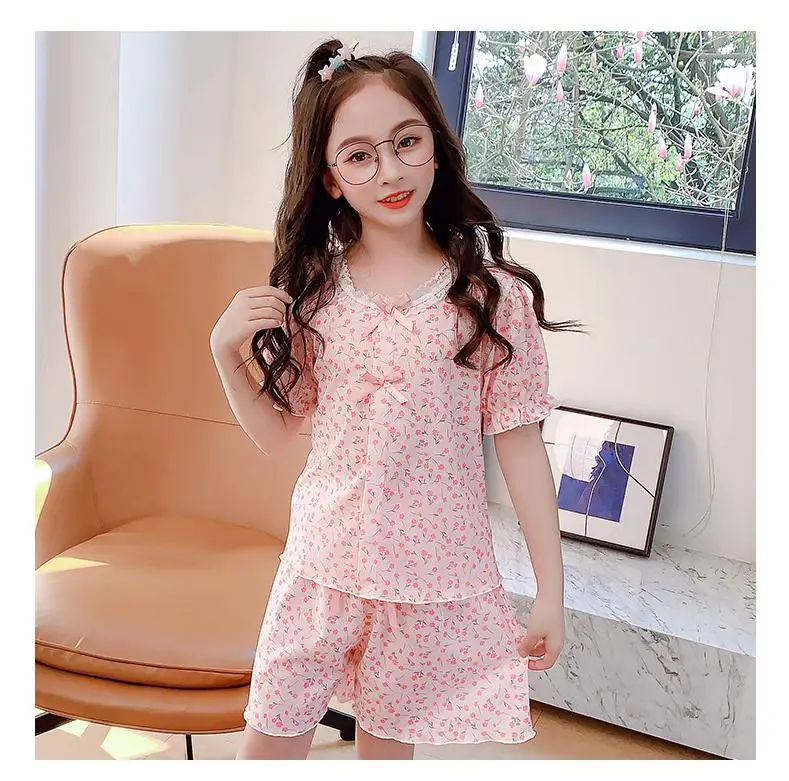 Kids Girls Sleepwear Clothes Summer Short Sleeve Children's Pajamas Sets Cute Princess Style Baby Girls Home Wear Clothes Set best pajama set	