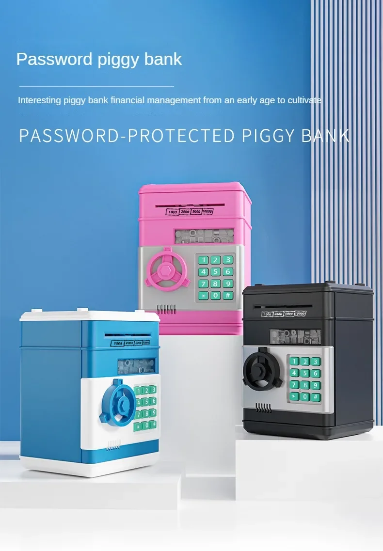 Description Picture 2 of itemElectronic Piggy Bank Automatic Mini Safe Coins Cash Saving Money Box Password Counter Code Key Lock Coin Bank ATM Child Gift