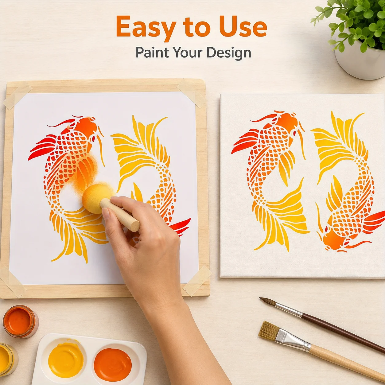 1PC 11.8x11.8 인치 잉어 스텐실 템플릿 일본식 그림 스텐실 벽 캔버스 저널 DIY 홈 데코용