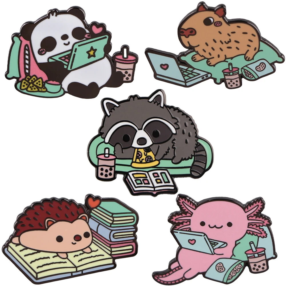 

Capybara Axolotl Lapel Pins for Backpacks Manga Briefcase Badges on Backpack Brooch for Clothes New Fashion Accessories