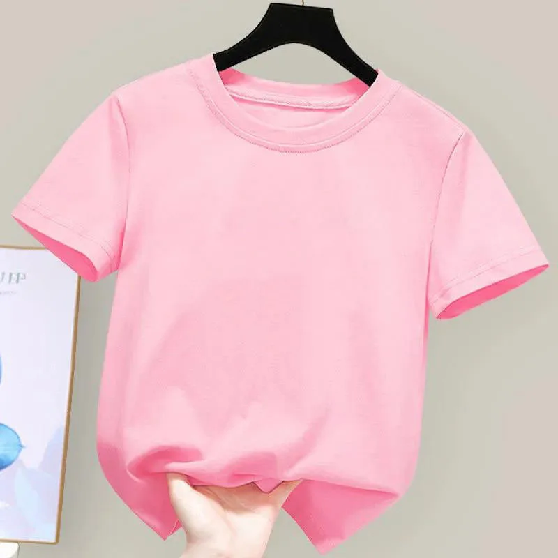 180gsm Fabric 100% Cotton Children Boy Girl T shirt 2024 New Summer Women Short Sleeve T-Shirt Cute Style White Solid Color Tops 2