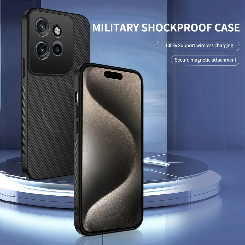 Sleek Carbon Fiber Magnetic Protective Back Case - Soft Silicone